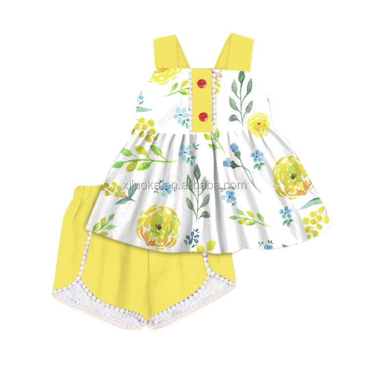 

High Quality Baby Girl Summer Boutique Suit Floral Children Clothing Set