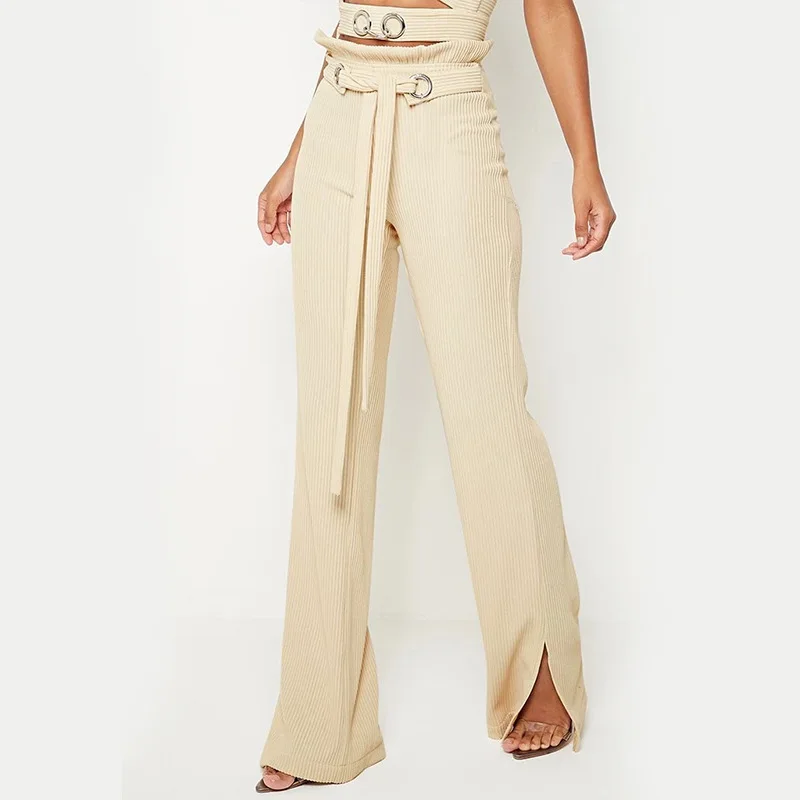 

Ladies hot sale solid color lace-up trousers ladies corduroy bow wide-leg flared trousers, Customized colors