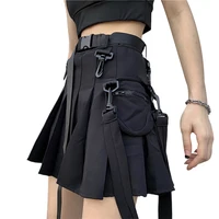 

Summer 2019 New Mini Skirt Personality Pocket Tooling Retro Belt High Waist Thin Pleated Skirt
