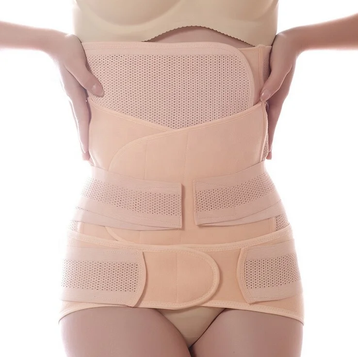 

Breathable 3 in 1 Postpartum Support Recovery Belly Wrap Waist/Pelvis Belt Body Shaper Postnatal Shapewear, Black, skin color, apricot