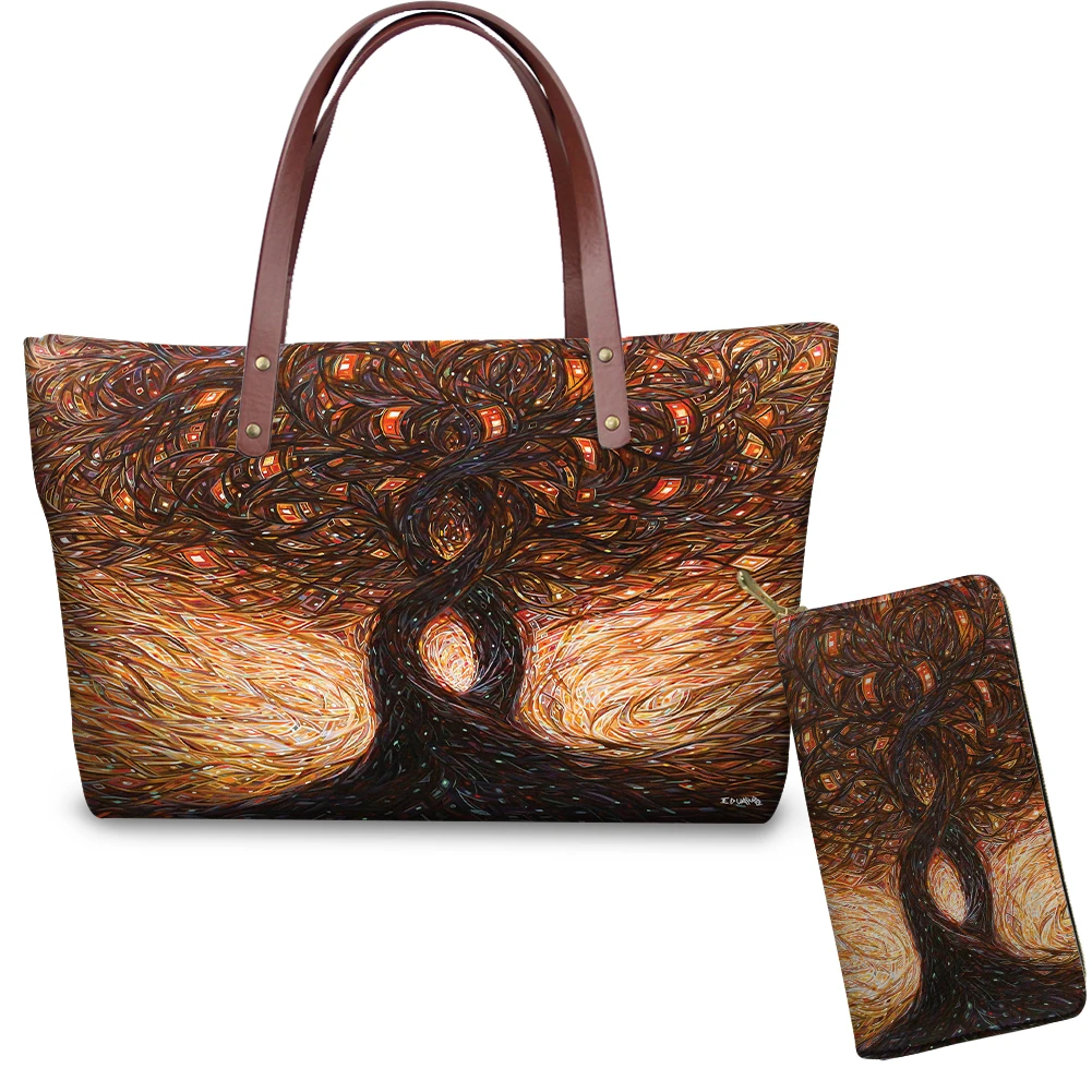 

Tree Of Nature Shoulder Bags Femme Art Tree Of Life Pattern Handbags Wallet Set Women Beach Totes Ladies Purse Females Handbag, Customized