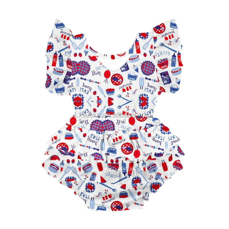 

4th Of July Newborn Baby Clothes Baby Girl Bubble Ruffle Rompers Patriotic, Picture