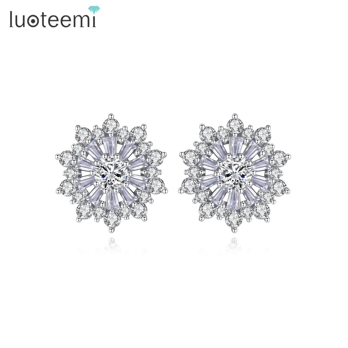 

LUOTEEMI New Fashion 18K White Gold Plating with AAA Cubic Zircon Diamonds Stud Earrings For Woman Brinco Jewelry