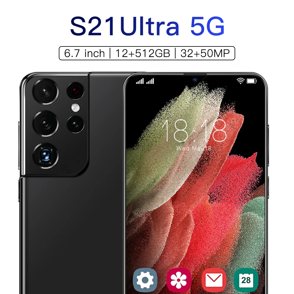 

Global Version 6.7 Inch S21 UItra Original Unlock Smartphone With Dual SIM 8GB+256GB Amoled Curved Screen Android Mobile Phones, Colors