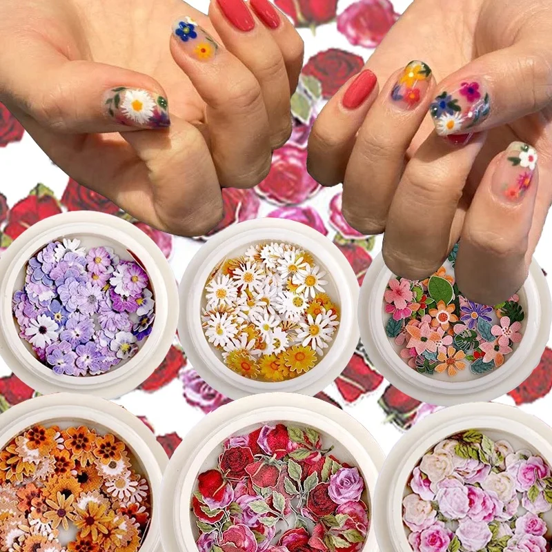 

Nail Art Color Mixed Flower Wood Pulp Piece Small Daisy Rose Fresh Pastoral Nail Dried Flower Patch DIY Nail Art Decoration