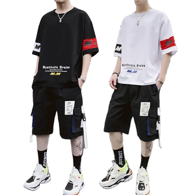 

Popular Hip Hop Thin T-shirt Short two-piece Sportswear 100% cotton Casual tracksuit for Men, Custom color