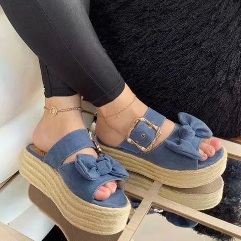 

Women 2022 Summer Sandals Flat Heels Platform Slippers Wedges Shoes Woman Bowknot Slippers Sandalis