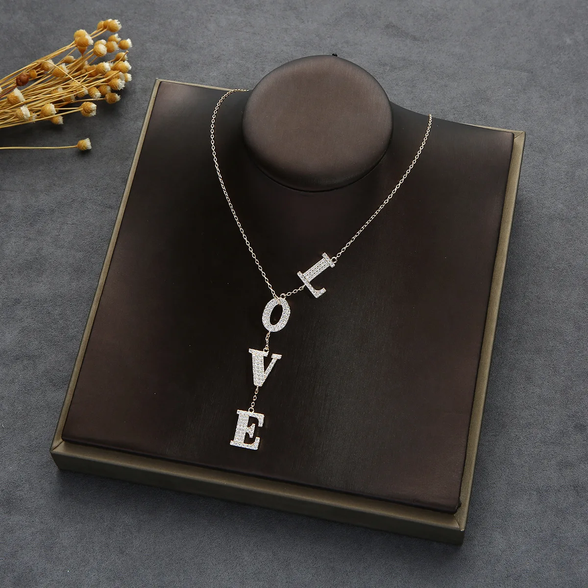 Trendy Rose Gold Zircon Letter Necklace 