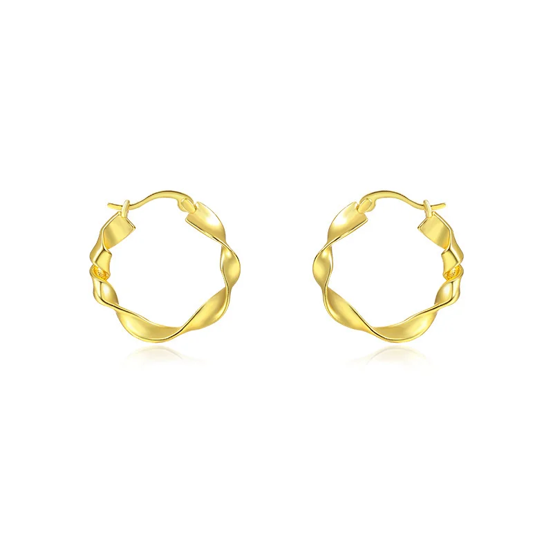 

Classic Trendy 925 Sterling Silver 18K Gold Plated Twisted Wave Shape Hoop Earrings for Women