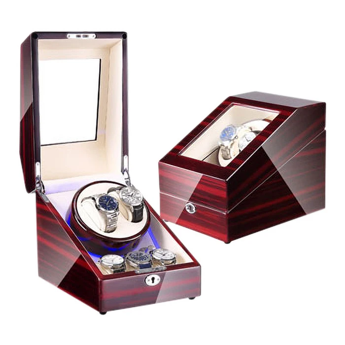 

Dropshipping Wooden Automatic Watch Winder Box for 2 Watches Display Case with Mabuchi Motor, Red