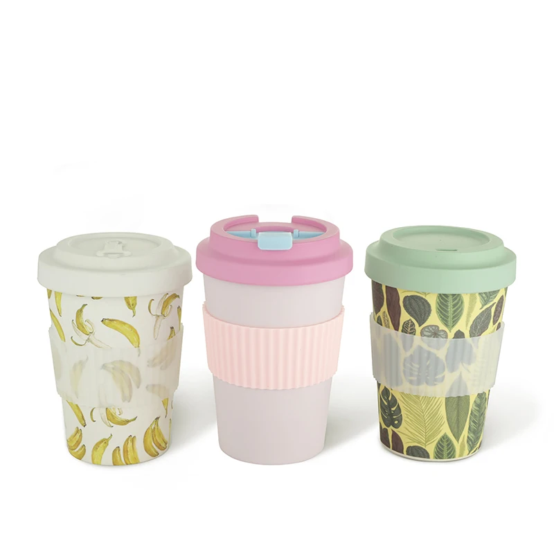 

Eco-friendly 450ml Reusable bamboo fiber tea coffee mug cup with handle for office and home, Customized colors acceptable