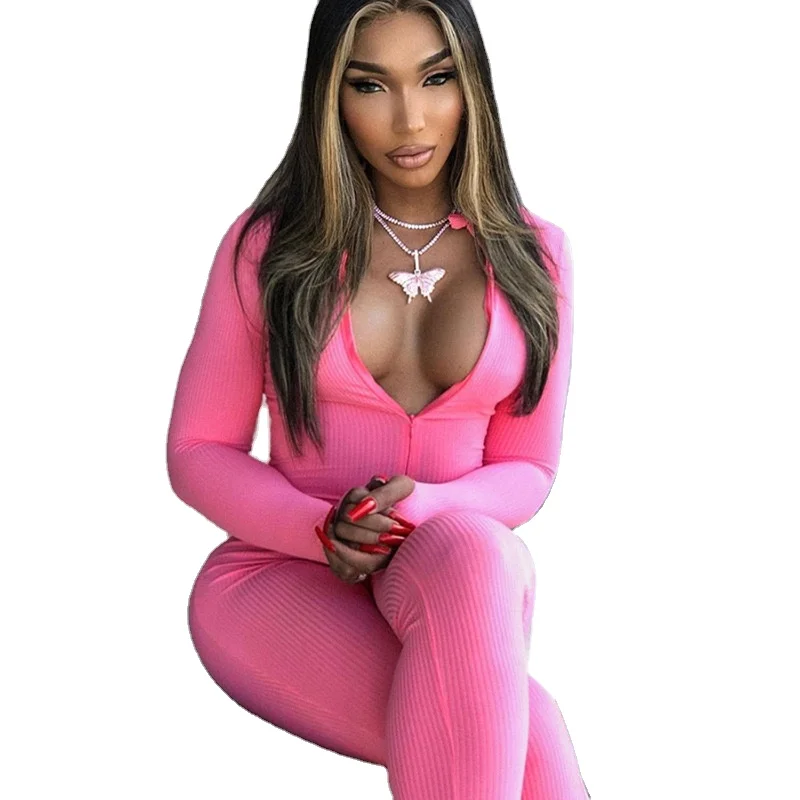 

Streetwear Knitted Sexy Bodycon Jumpsuit Women Overalls 2020 Fall Long Sleeve Skinny Rompers Womens Jumpsuit Female