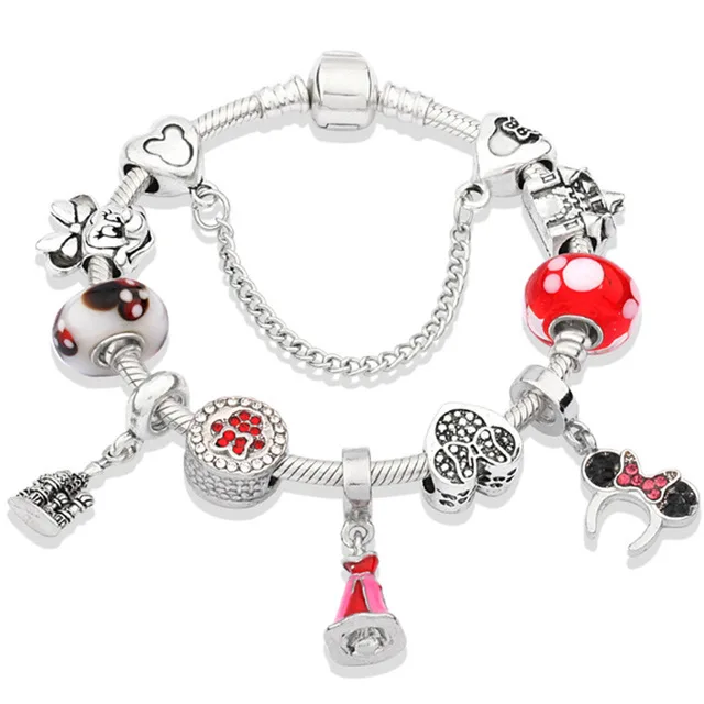 

Cartoon Style Beads Stainless Steel Charm Bracelets with Snake Chain Glass Beads Bracelet & Bangles for Women Kids Jewelry Gift, Picture shows