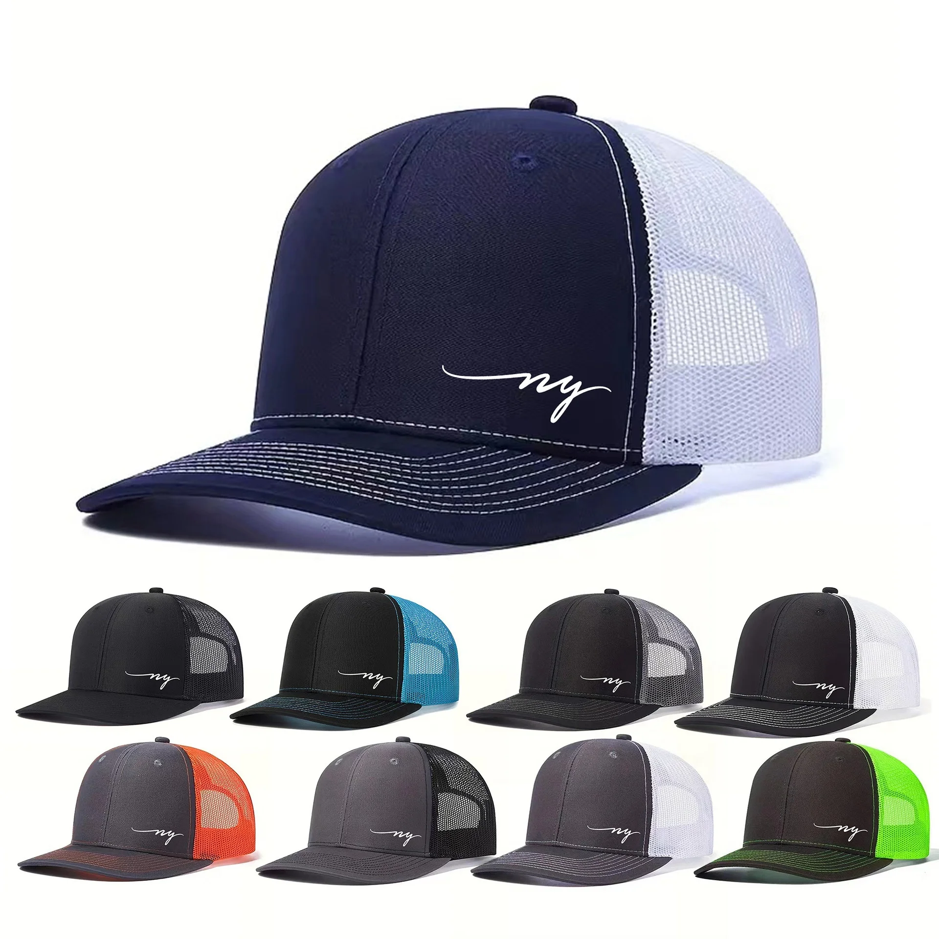 Creative Micro-Bend Baseball Cap Breathable Richardson Trucker Sport Mesh Cap 6 Panel Flat Brim Casual Summer 3D Embroidery