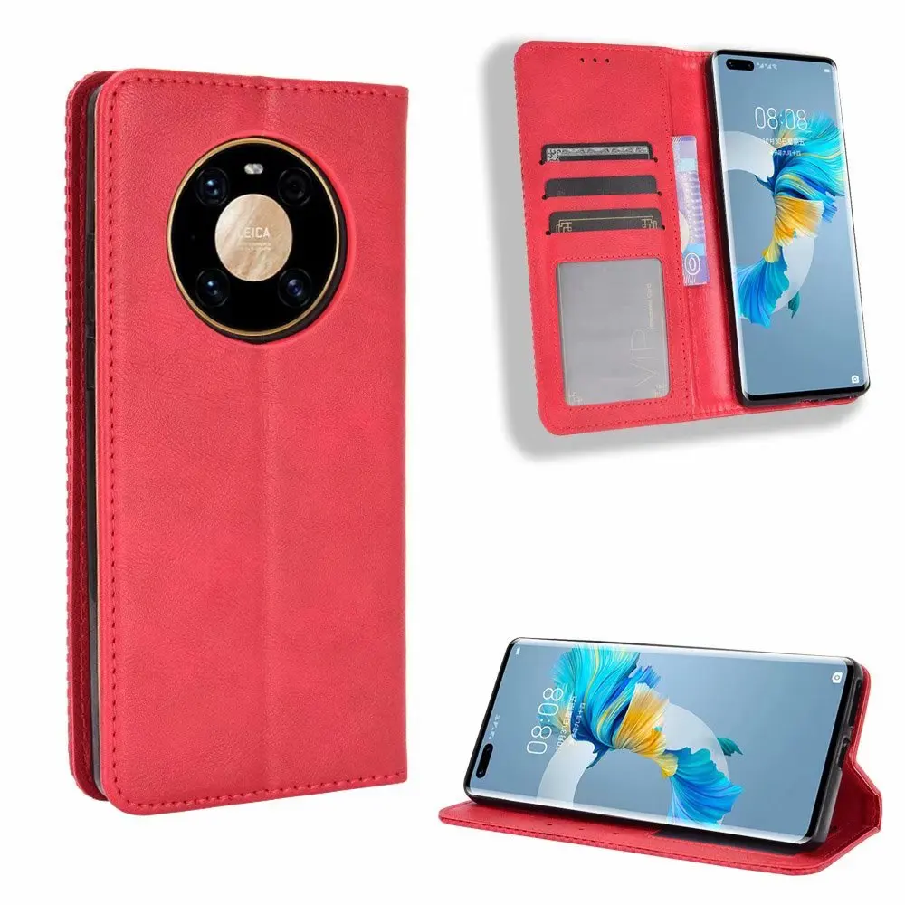 

Retro Flip Wallet Leather Case Cover For HUAWEI Mate 40 Pro, As pictures