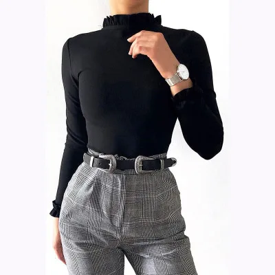 

B51019A Hot selling women autumn new fashion ruffles jumpsuit, Black