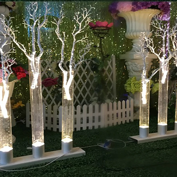 Luxury Classic Elegant Modern Acrylic Wedding Pillar Columns Tall Centerpiece Decorative Lighted Indoor Outdoor Metal Base