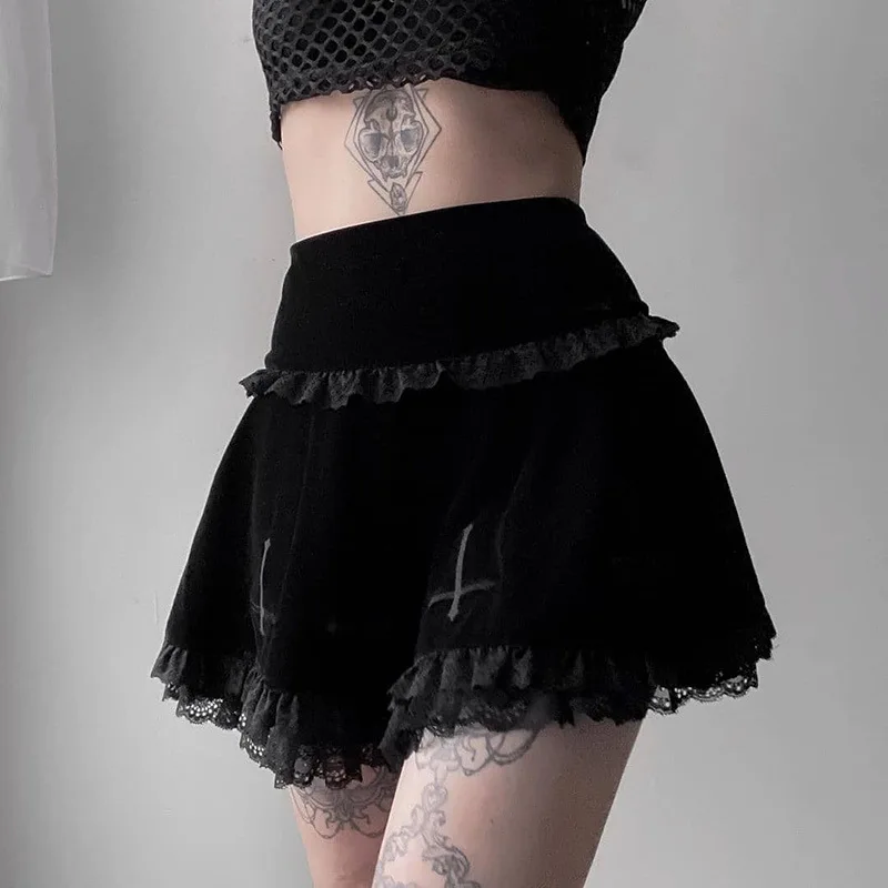 

ecowalson Goth Dark Grunge Gothic Velvet Skirts Mall Goth Punk A Line High Waist Skirt Black Women Sexy Vintage skirts