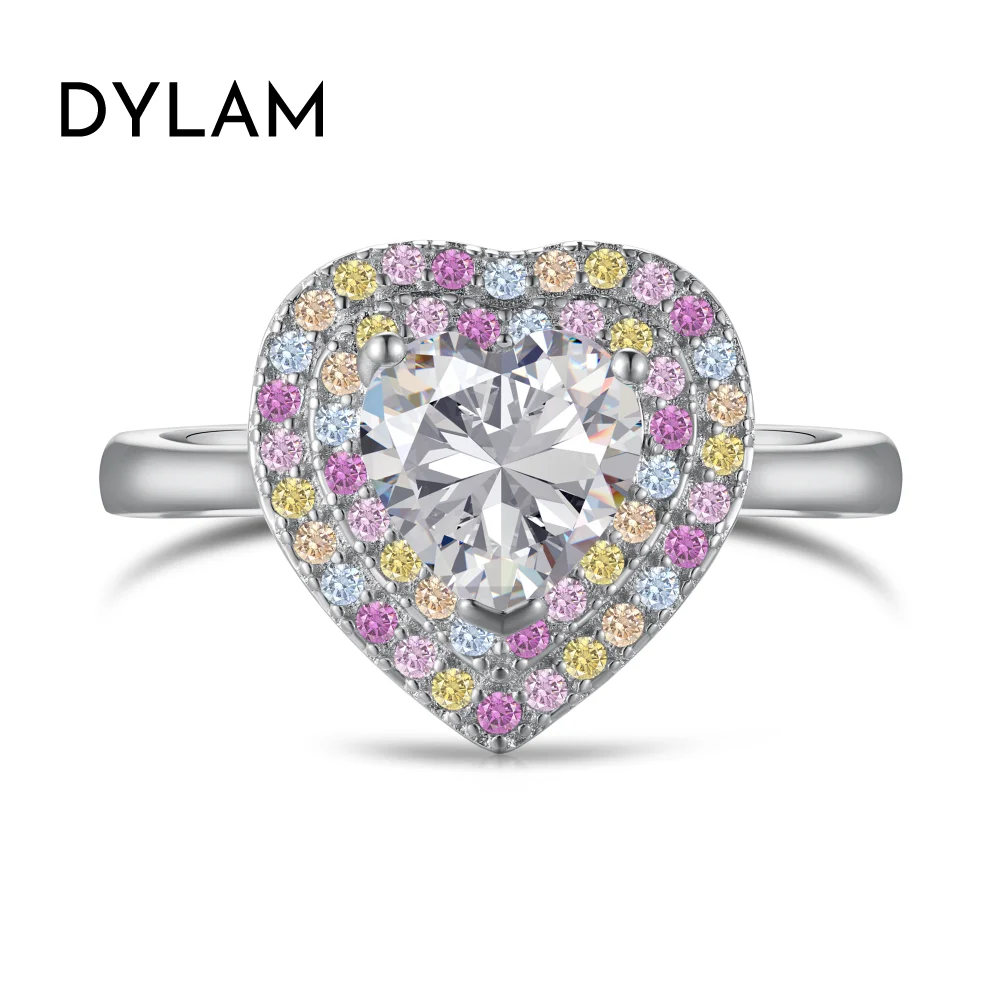 

Dylam Nice Colorful Design Eternity Band Women S925 Silver Rhodium Plated 5A Cubic Zirconia Sparkle Heart Shape Ring for Women