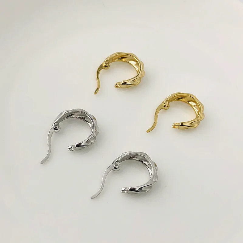 Fashion 925 Silver Plain Simple Twist Irregular Chic Hoop Earring Jewelry 18K Gold Plated Sterling Silver Hoop Earring for Women