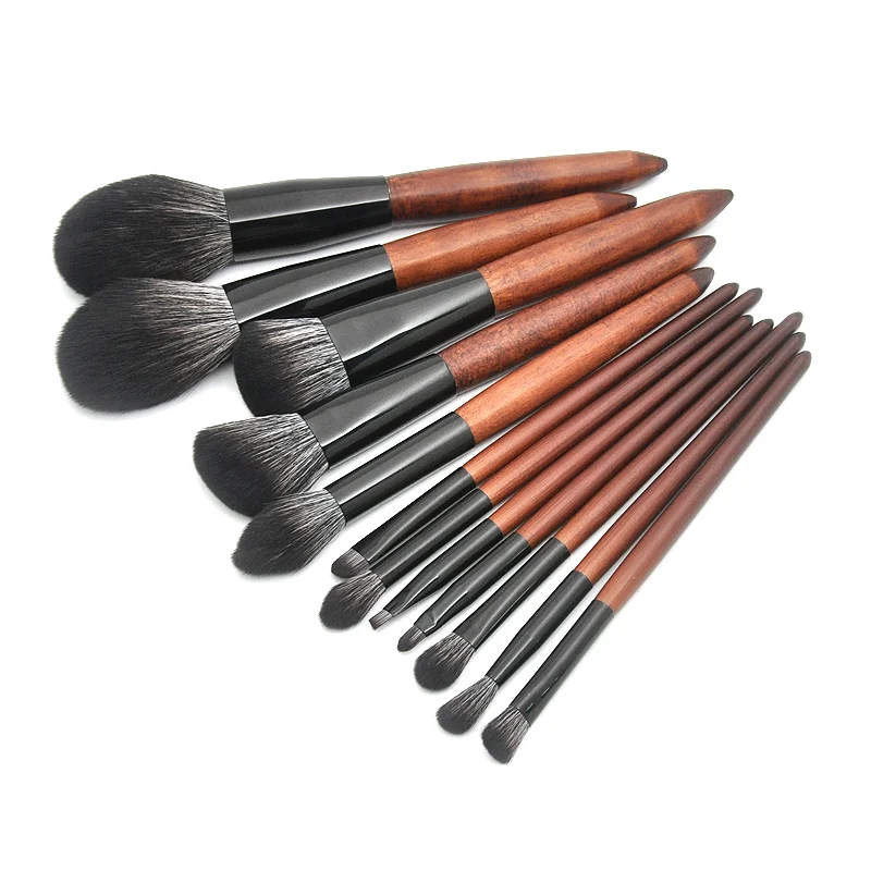 

12pcs wooden color handle vegan makeup brush set professional custom cosmetic brush tools private label