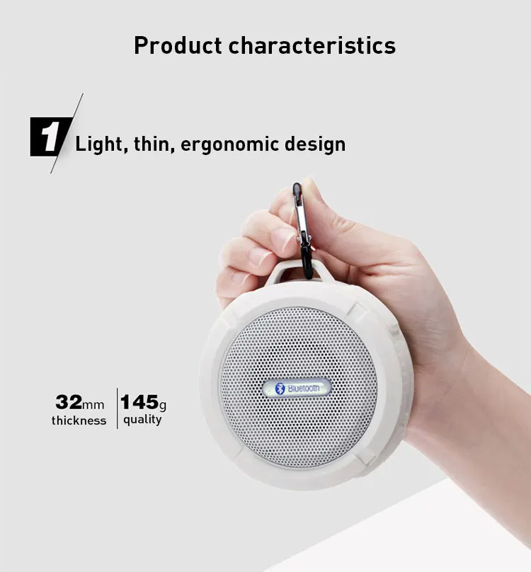 C6 IPX4 waterproof shower BT speaker with sucker hooker portable phone sport stereo wireless mini speaker - ANKUX.COM
