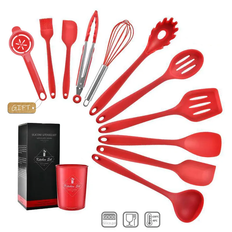 

Professional Manufacture Home Cooking Silicone Kitchen Cooking Utensils Set, Black,red,pink