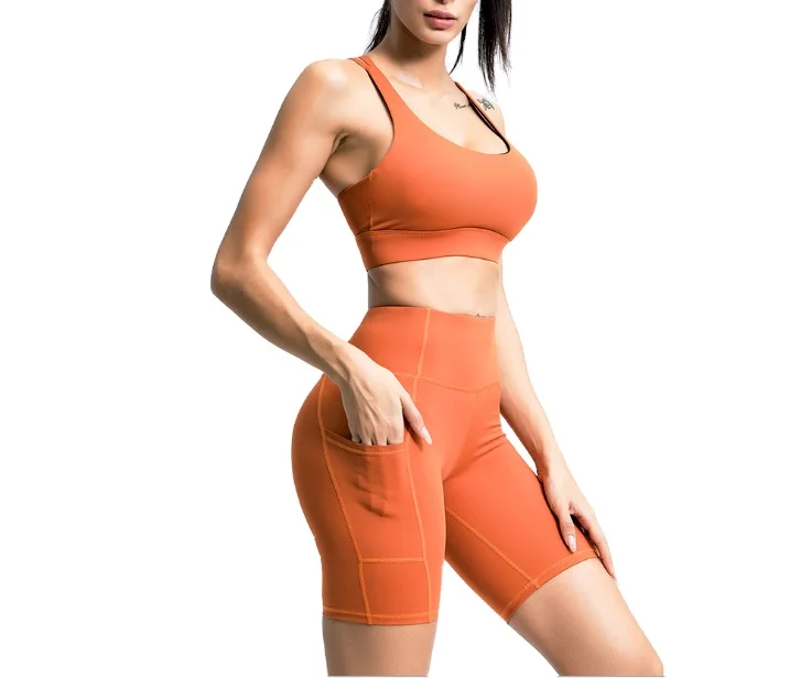 

Sport Women Fitness Wear New Arrivals Tracksuit With Pockets Hot Sell 2 Piece Yoga Clothing Set, Orange,black,grey,red