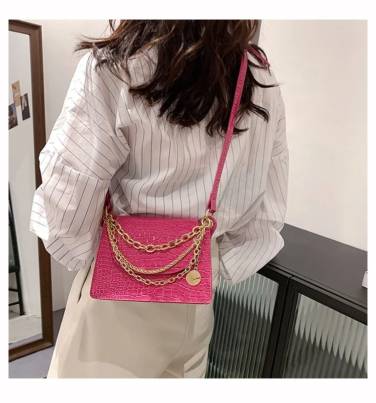 

Wholesale Solid Color PU Leather Crossbody Bags Chain Designer Lady Summer Travel women Shoulder Handbags