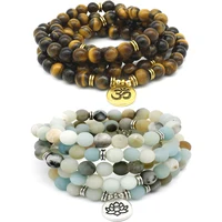 

Wholesale long 108 Mala beads chain bracelet natural Amazon Stone Tiger Eye Stone Winding style multi layer bracelet