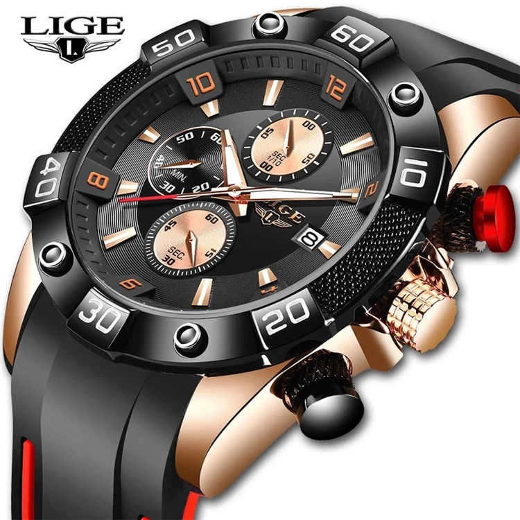 

LIGE 2020 New Fashion Men Watches with Silicone Strap Top Brand Luxury Sport Chronograph Male Quartz Watch Men Relogio Masculino