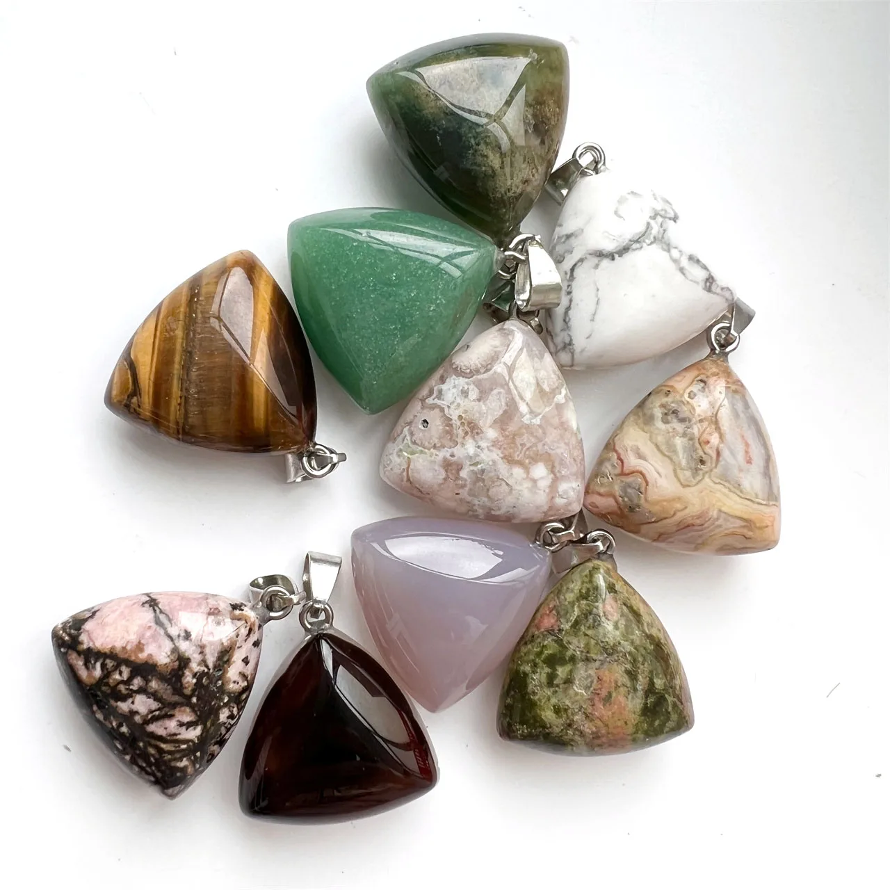 

Wholesale Natural Crystal Quartz Pendant Charms Assorted Stone Flower Agate Triangle Pendants