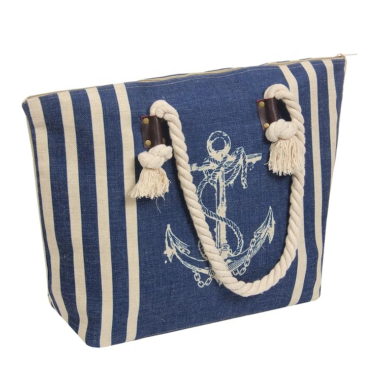 
Custom pattern polyester tote beach bag with cotton rope 