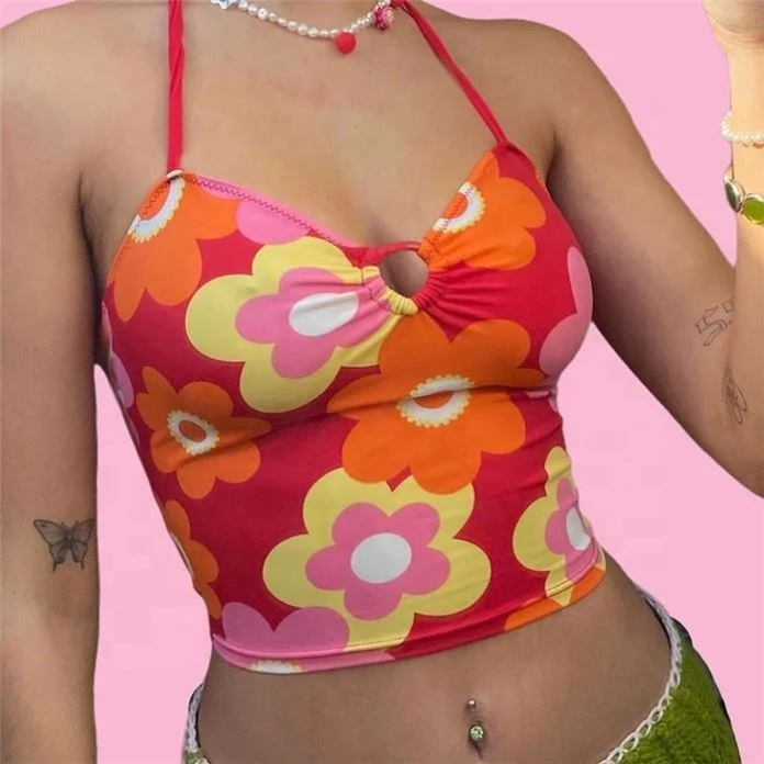 

womens tops summer 2021 casual camisole halter floral print crop tube top