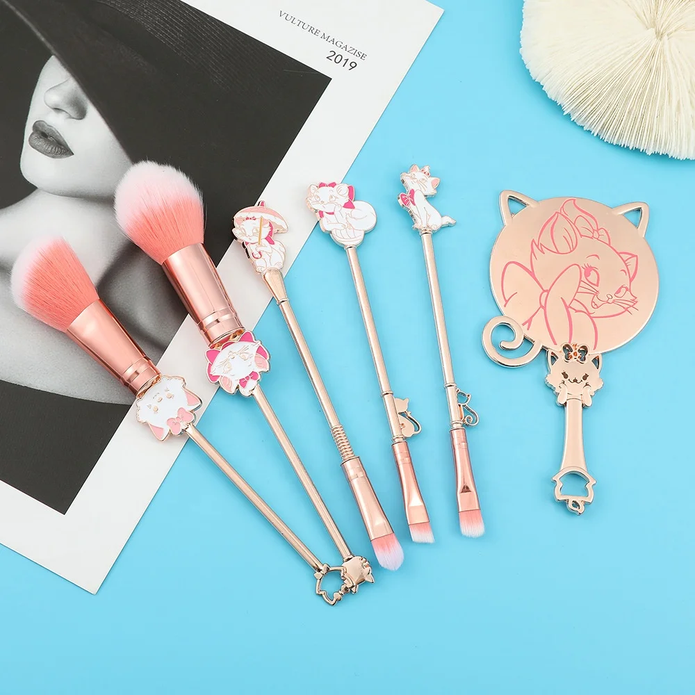

5pcs Disney Marie Cat Makeup Brush Set For Girls Gift The Aristocats Pink Rose Gold Makeup Brushes Cosmetic Tool