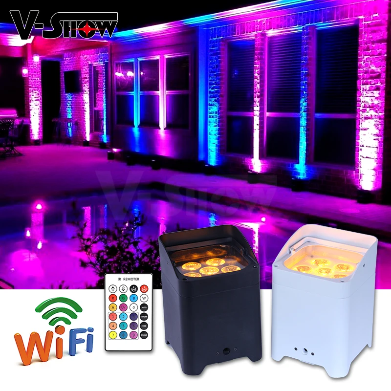 

6pcs with case Wireless battery DMX512 LED par can 6x18w 6in1 RGBW+UV wifi Remote control led uplight