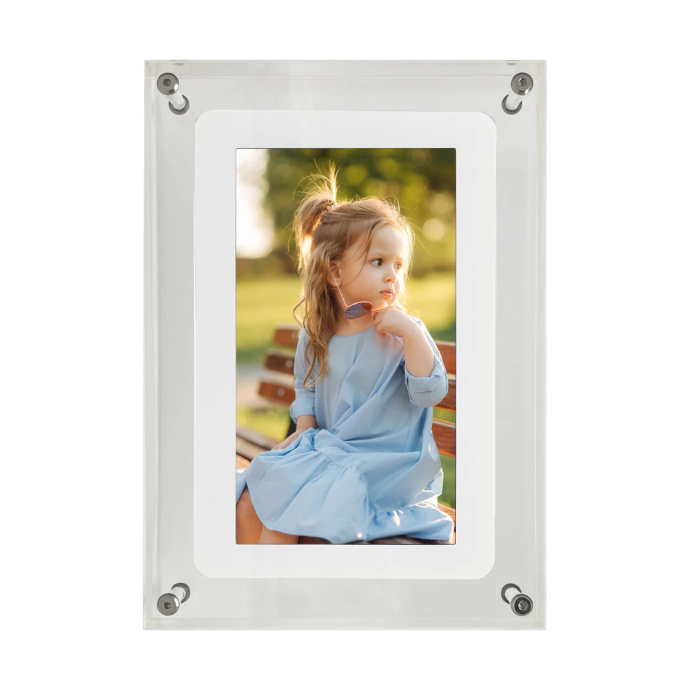 

plastic pmma nft art frame battery photo screen built-in memory usb type c, White