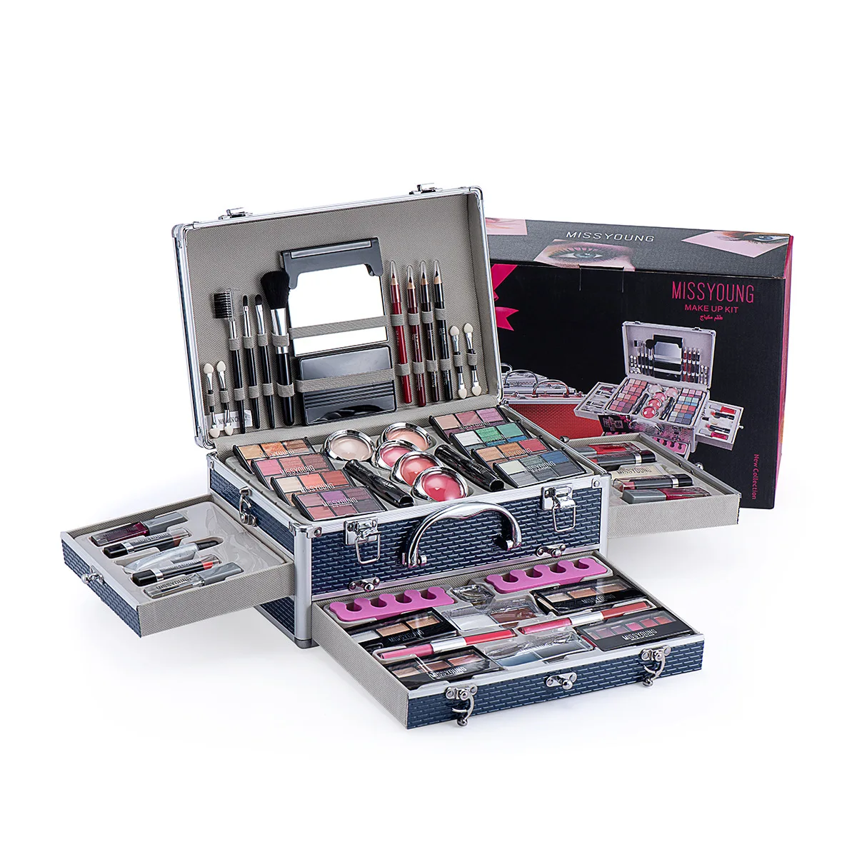 

Hot-selling MISS YOUNG makeup eyeshadow palette BIG makeup kit with Aluminum cosmetic box eye shadow case sets