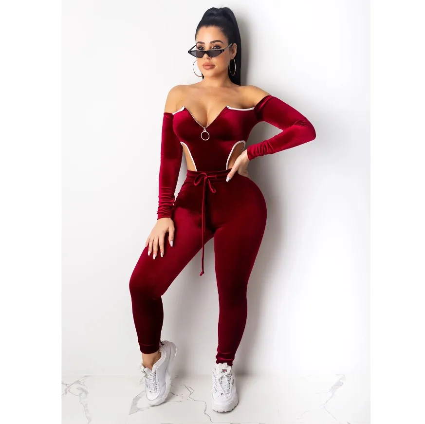 Dropship wholesale velvet two piece set women clothing jogging suits tracksuit set