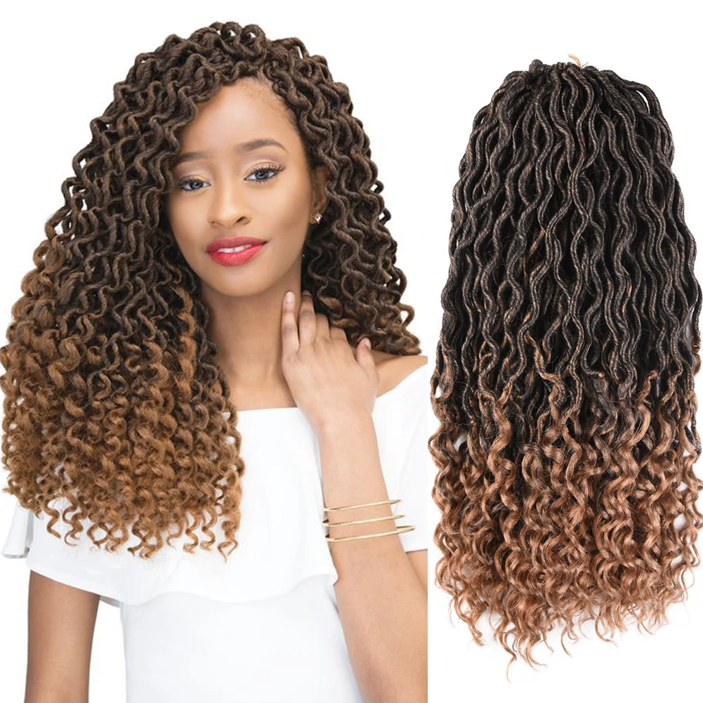 

High Quality Wavy Faux Locs Crochet Hair With Curly Ends Goddess Faux Locs Crochet Synthetic Braiding Hair For Black Women