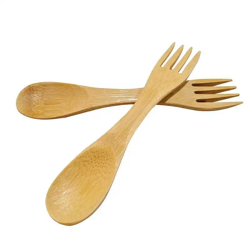 

Bamboo tableware forks and spoons in one large long-handled household bamboo spork