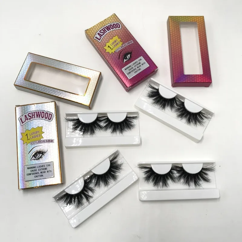 

100% Real Mink Eyelashes 27mm 5D Lashes with Lashwood Lashes Soft Paper Box Fluffy Lashes