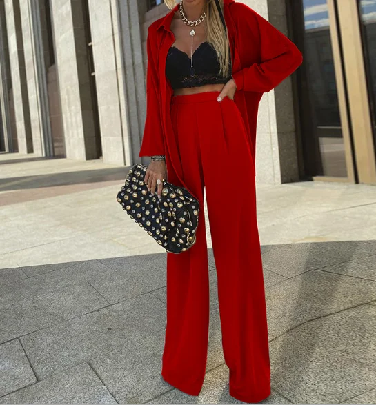 

Autumn Fashion Soild Sunscreen Shirt Pant Casual Two Pieces Set Lady