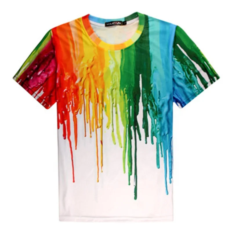 

Creative Personality 3D Multicolor Oil Paint Men's T-shirts, White