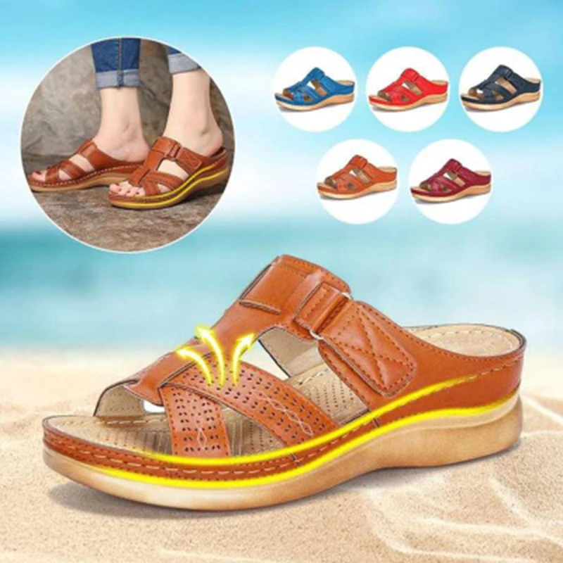 

Woman Summer For Comfy Soft Women Retro Wedge Low Heels Shoes Thick Bottom Ladies Sandals