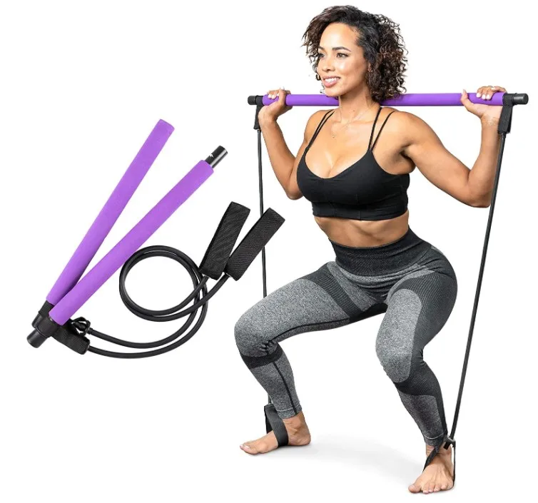 

portable pilates bar kit with resistance bands exercise stick pilates bar set with resistance bands and foot straps, Customized