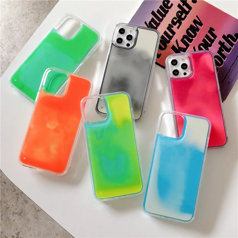 

Luminous luxury sand phone case for iPhone 11 12 Pro XR XS Max X 7 8 Plus 12 mini glow dark liquid glitter quicksand cover capa