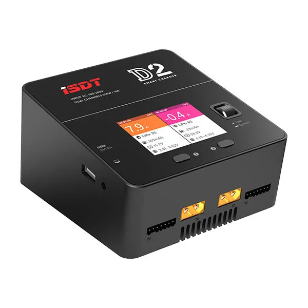 

ISDT D2 200W 24A AC Dual Channel Output Smart Battery Balance Charger Built-in power adapter, Black