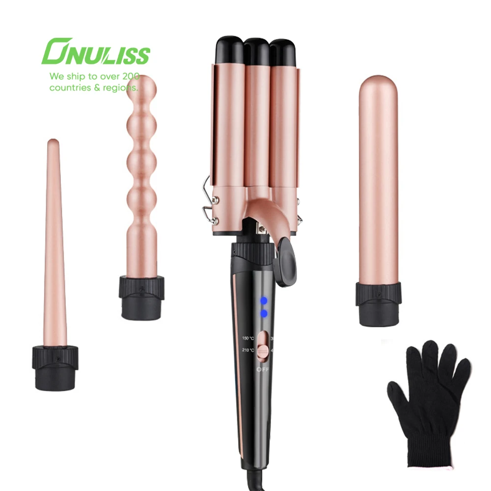 

Home Use Three barrel Ceramic Ionic Big Wave Curler Automatic Curling Iron with Triple Barrel Hair Waver Hair Curler, Black