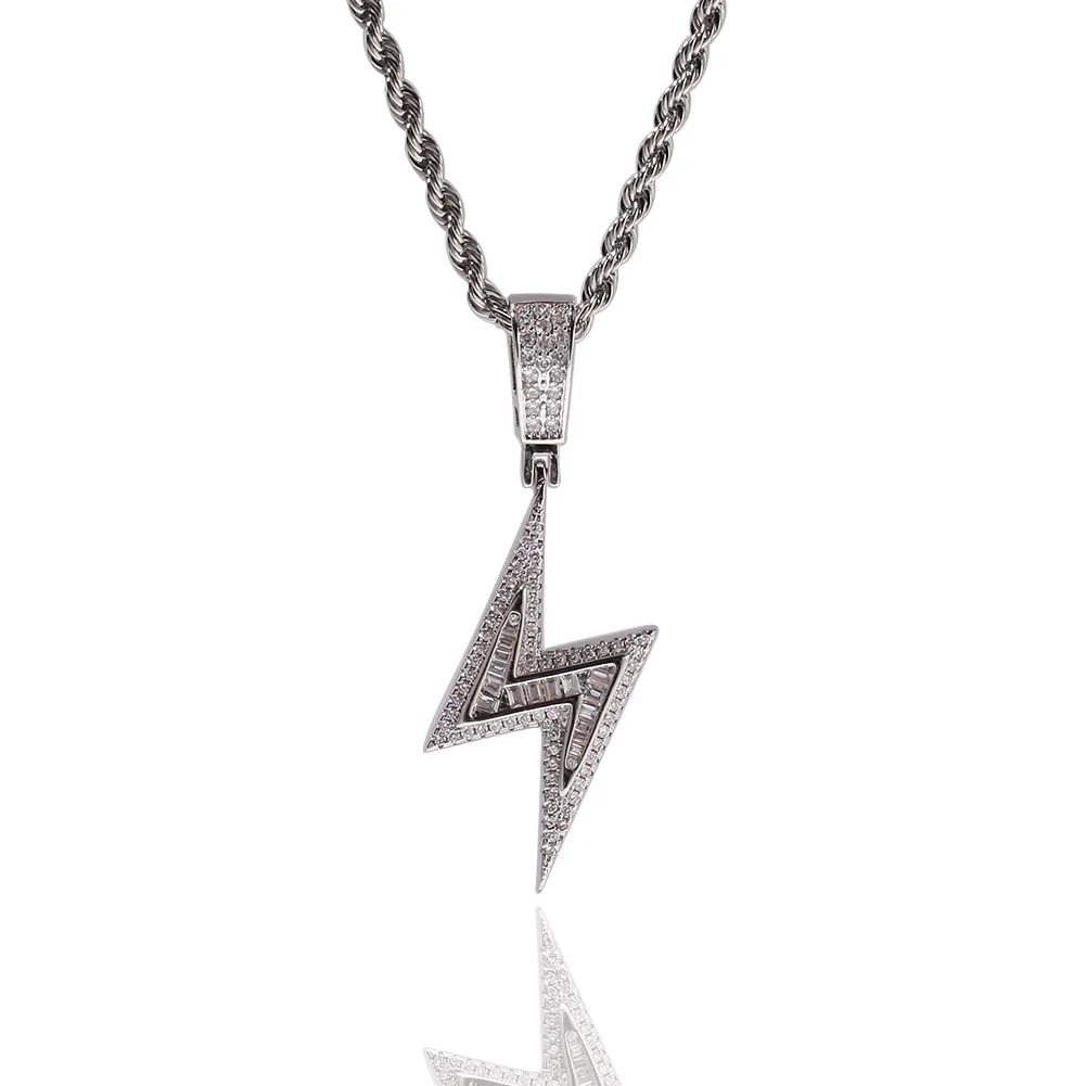 

Hip hop Cool Boutique Zircon lightning Pendant 14k cuban link gum bead necklace